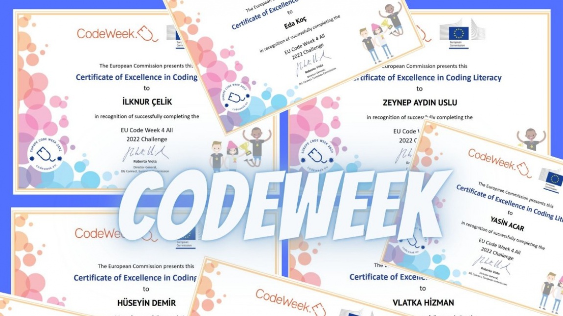 CODEWEEK MÜKEMMELLİK SERTİFİKASI ALDIK